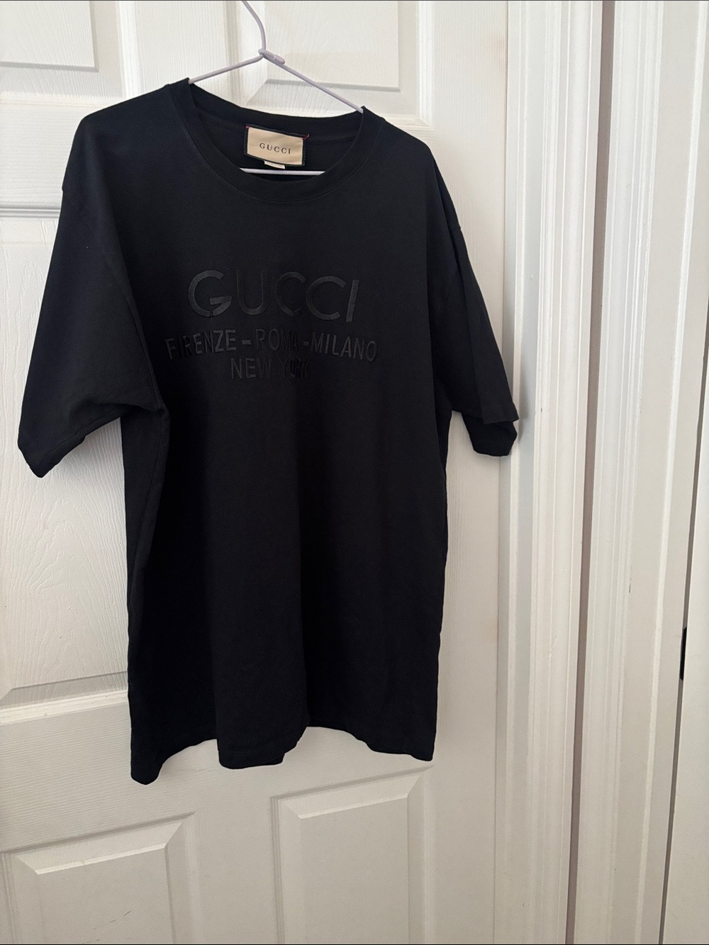 Gucci Black Embossed Logo Crew Neck Short Sleeve Tee